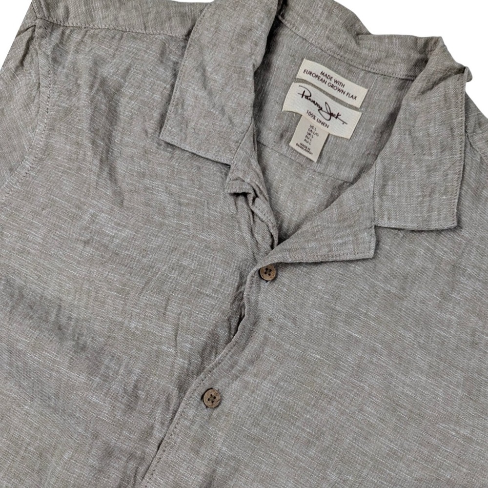 Panama Jack Mens Large Beige 100% Linen Short Sleeve Button Down Shirt L